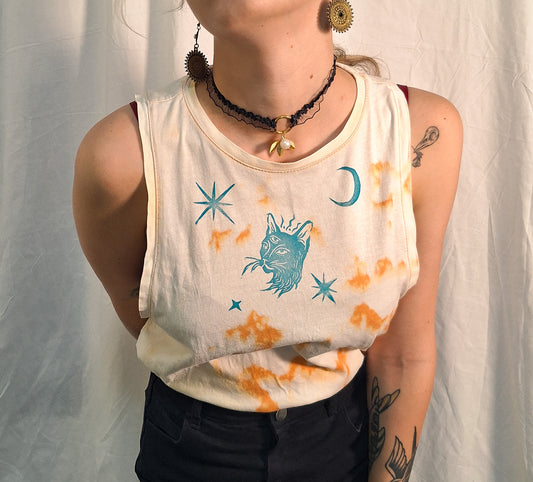 Space cat tank top