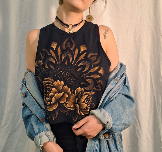 Peony and mandala crop top