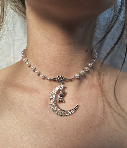 Pearl Moon & Rabbit Necklace