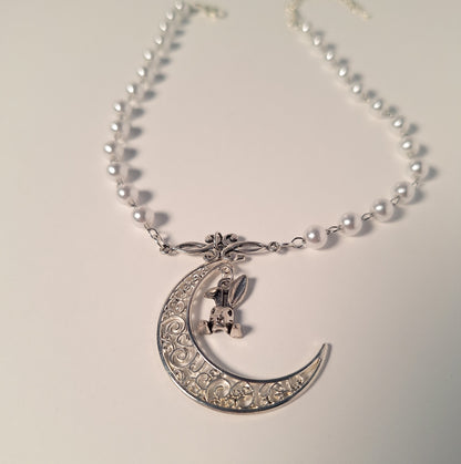 Pearl Moon & Rabbit Necklace