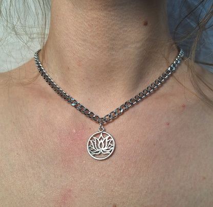 Silver Lotus Pendant Necklace