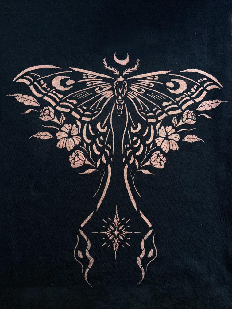 Celestial moth stencil with crescent moon and florals, 7 mil mylar