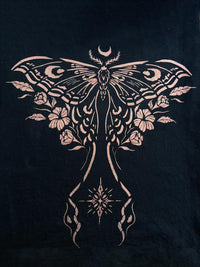 Celestial moth stencil with crescent moon and florals, 7 mil mylar