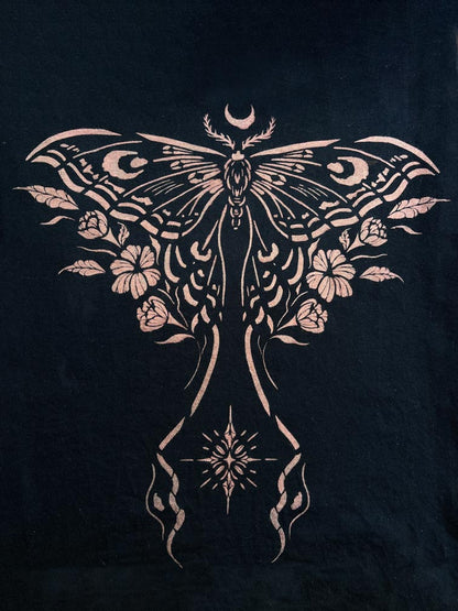 Celestial moth stencil with crescent moon and florals, 7 mil mylar