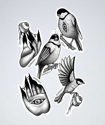 5-pack of bird and eye stickers