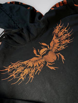 Close-up of the winged scarab bleach-painted on the front of the Anubis hoodie