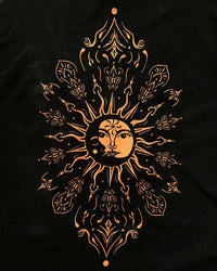 Sun and moon mandala design bleach painted on fabric