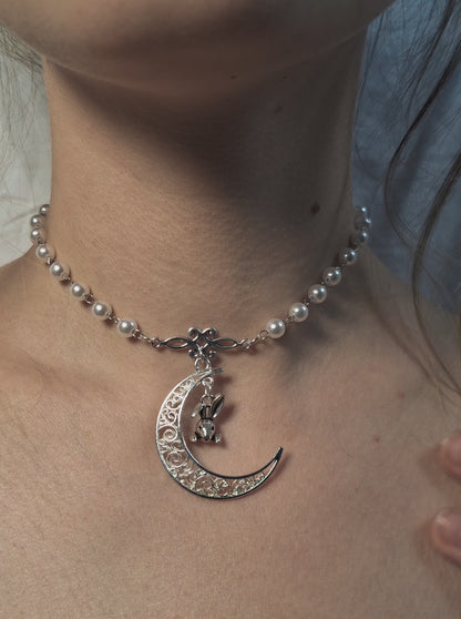 Pearl Moon & Rabbit Necklace