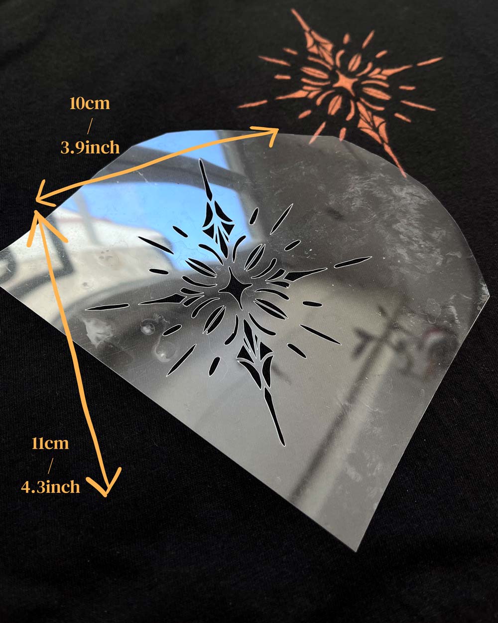 star mandala accent stencil for bleach art on fabric, 7 mil Mylar reusable stencil for bleach painting